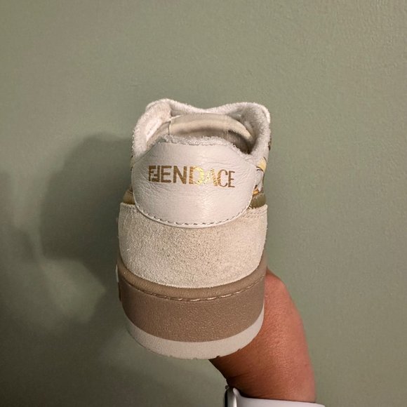 Fendace Fendi Versace Match Suede Sneakers Chunky Skate White Gold Size 37 Women - Picture 8 of 15